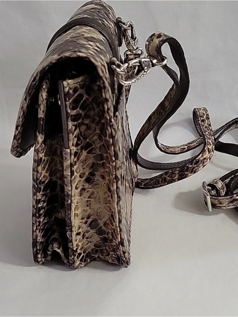 Brighton Brown and Cream Snakeskin Crossbody Bag